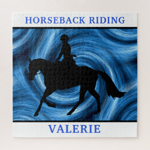 Horseback Riding Horse & Rider Blue Swirl Puzzle