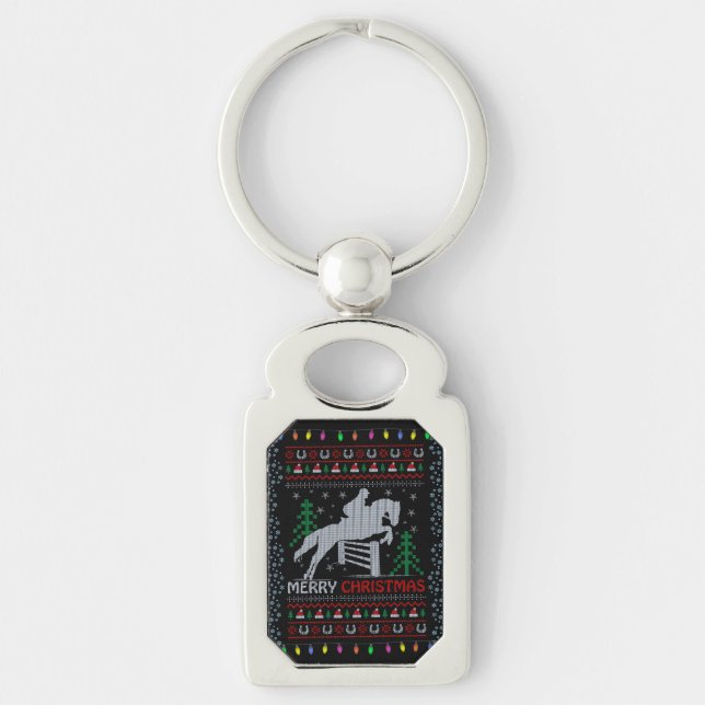 Horseback Riding Jumping Merry Christmas  Key Ring (Front)
