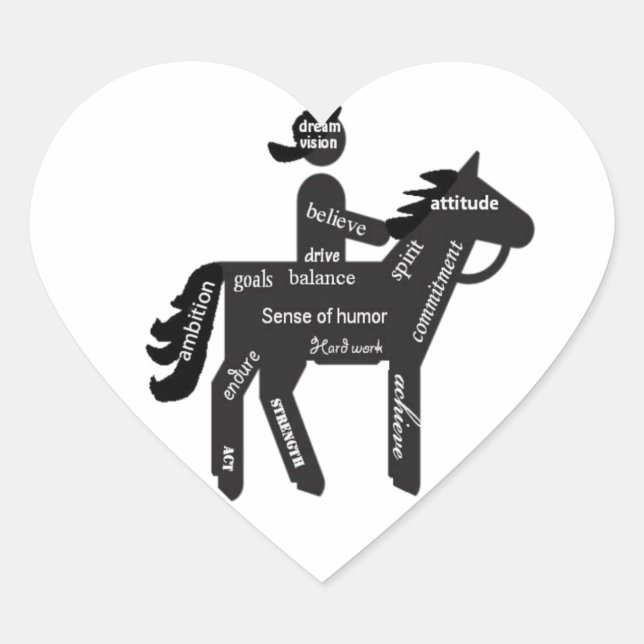 Horseback Riding, Motivational Words, Sport Heart Sticker (Front)