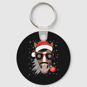 Horseback Riding Xmas Santa Hat Equestrian Christm Key Ring