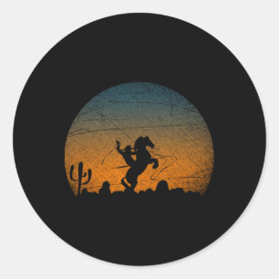 Horseback Riding Yeehaw Bull Riding Howdy Sunset C Classic Round Sticker