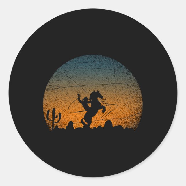 Horseback Riding Yeehaw Bull Riding Howdy Sunset C Classic Round Sticker (Front)