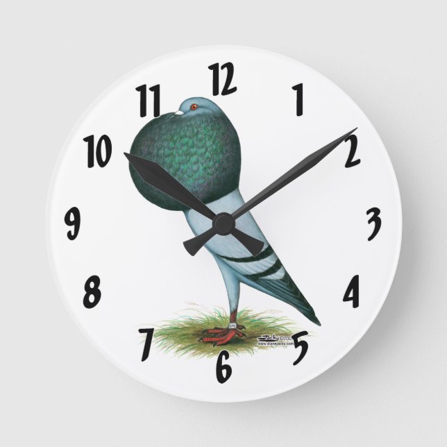 Horseman Pouter Pigeon Blue Round Clock (Front)