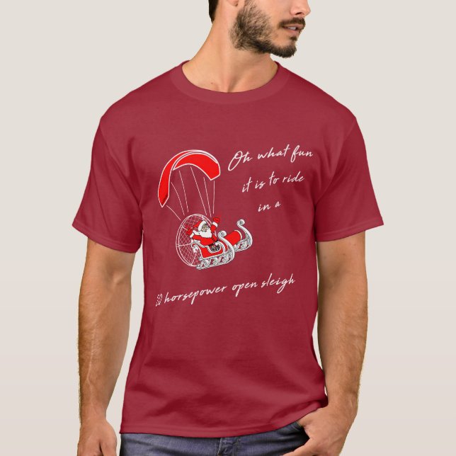 Horsepower Open Sleigh Paramotor Christmas T-Shirt (Front)