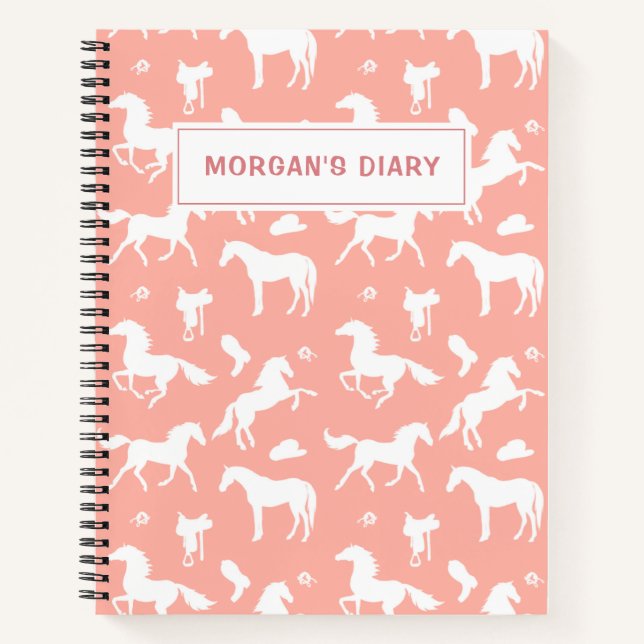 Horseriding Custom Name Equestrian Gift Peach Notebook (Front)