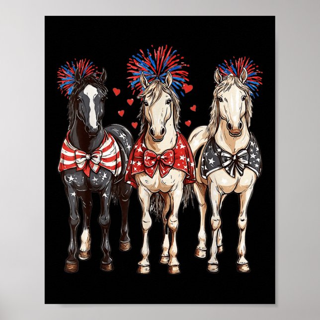 Horses 4th July Patriotic Horse American Flag Fire Poster (Front)