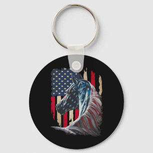 Horses America Flag 4th Of July Independence Day 1 Key Ring
