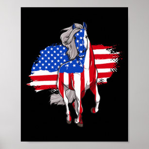 Horses America Flag 4th Of July Independence Day  Poster