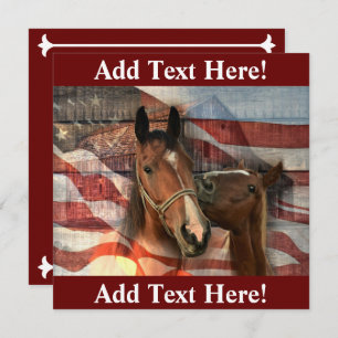Horses American Flag Rustic Barn Thank You Card