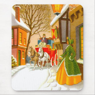 Horses and carriage in the snow mouse pad