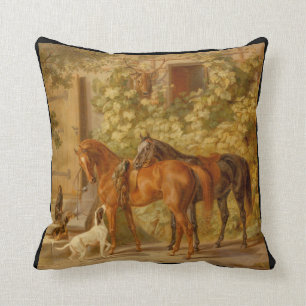 Horses and Dog in Courtyard Cushion