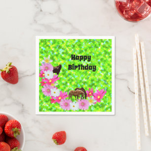 Horses And Flowers, Paper Birthday Napkins