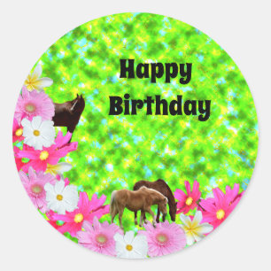 Horses And Flowers, Round Birthday Stickers