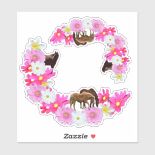 Horses And Gerbera Flower Garland, Vinyl Sticker