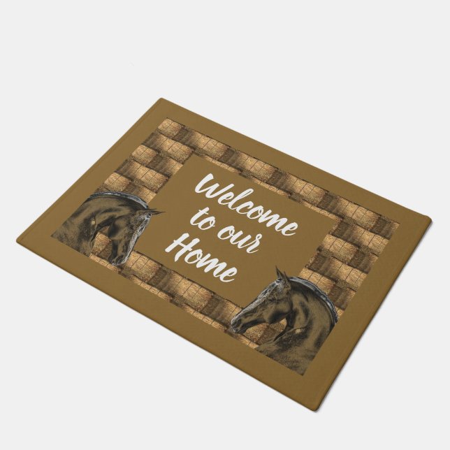 Horses And Hay Bales Welcome Doormat (Angled)