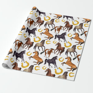 Horses and horse shoe pattern collage wrapping paper