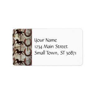 Horses and Horseshoes on Barn Wood Cowboy Gifts Label
