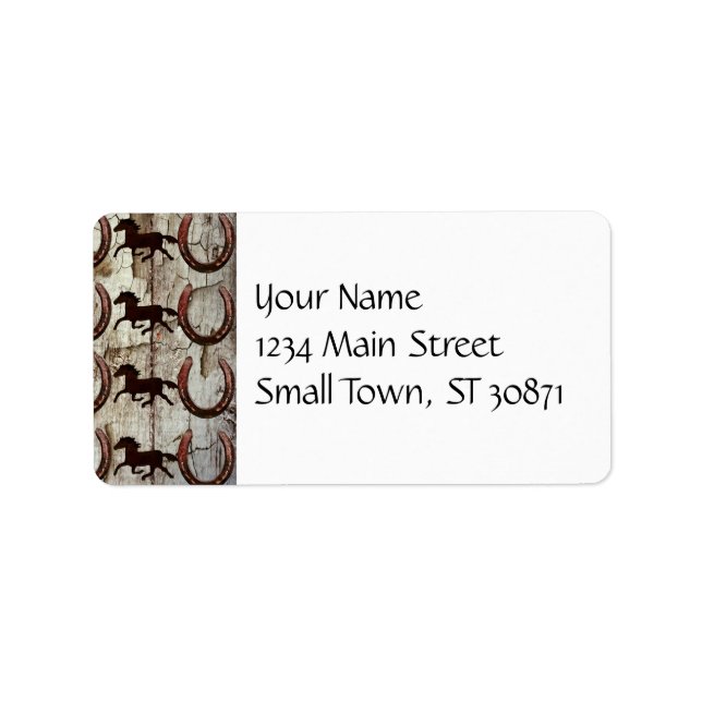 Horses and Horseshoes on Barn Wood Cowboy Gifts Label (Front)