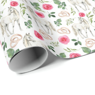 Horses and Pink Roses Wedding Wrapping Paper