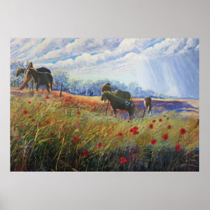 Horses and Poppys Poster