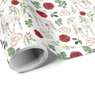 Horses and Red Roses Wedding Wrapping Paper