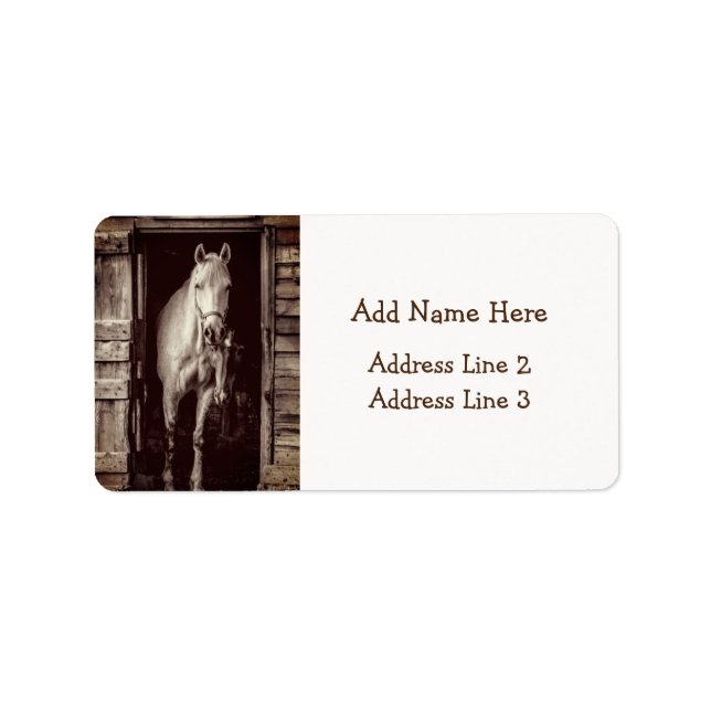 Horses and Rustic Brown Barn Address Labels (Front)