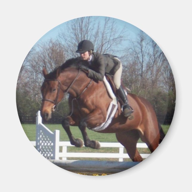 Horses and Show Jumping Round Magnet (Front)