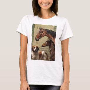 Horses and St Bernard Vintage Art T-Shirt
