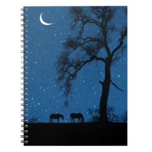 Horses and Starry Night with Crescent Moon Notebook