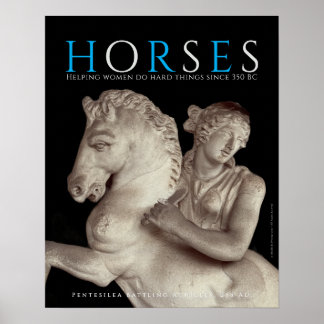 "HORSES" Art Poster with Ancient Greek Amazon 