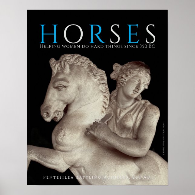 "HORSES" Art Poster with Ancient Greek Amazon  (Front)