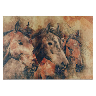 Horses Artistic Watercolor Painting Decorative Cutting Board