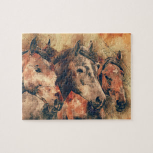 Horses Artistic Watercolor Painting Decorative Jigsaw Puzzle