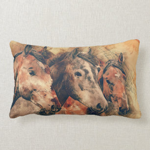 Horses Artistic Watercolor Painting Decorative Lumbar Cushion