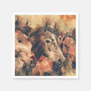 Horses Artistic Watercolor Painting Decorative Napkin