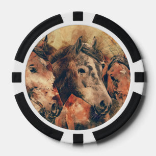Horses Artistic Watercolor Painting Decorative Poker Chips