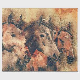 Horses Artistic Watercolor Painting Decorative Wrapping Paper
