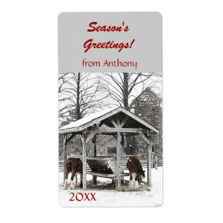 Horses at stable Season's Greetings wine label
