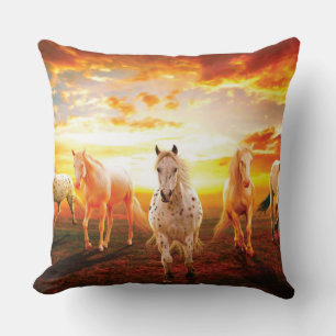 Horses at sunset cushion
