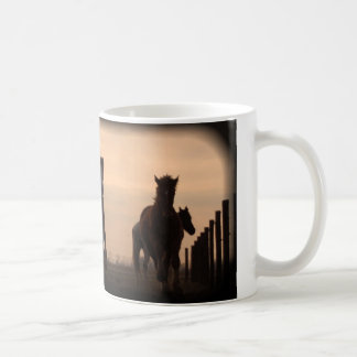 Horses at sunset landscape coffee mug