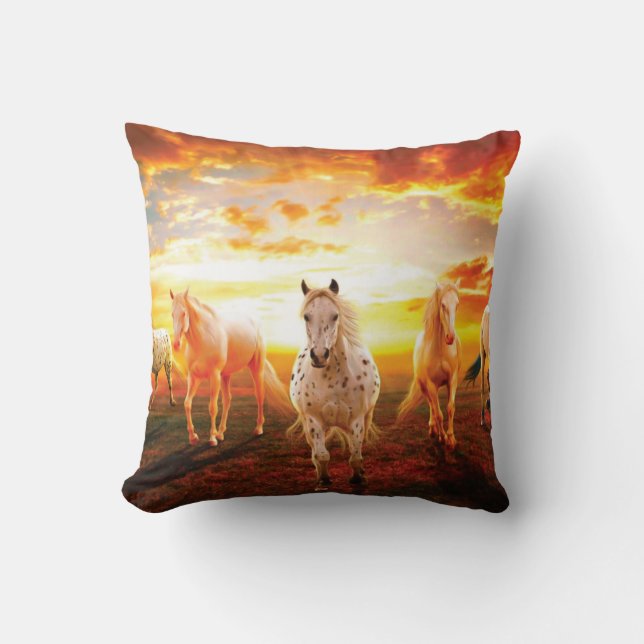 Horses at sunset throw pillow (Front)