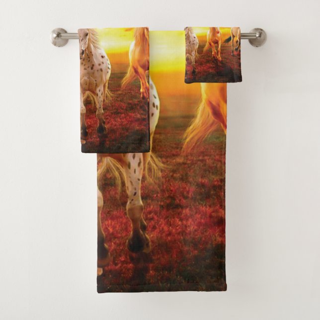 Horses at sunset throw pillow bath towel set (Insitu)