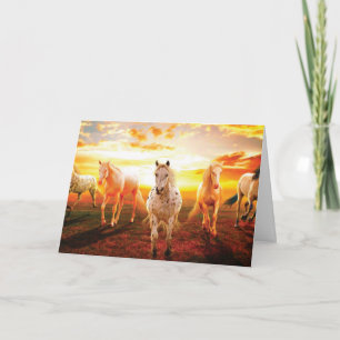 Horses at sunset throw pillow card