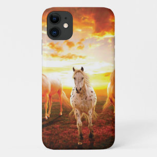 Horses at sunset throw pillow iPhone 11 case