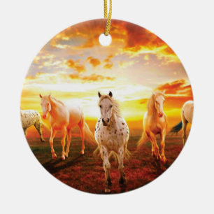 Horses at sunset throw pillow ceramic ornament