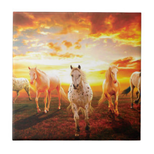 Horses at sunset throw pillow ceramic tile