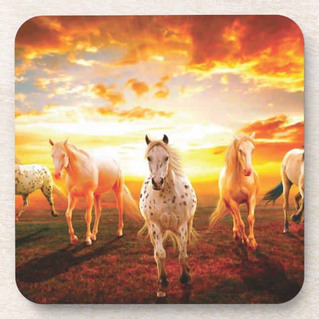 Horses at sunset throw pillow coaster (Front)