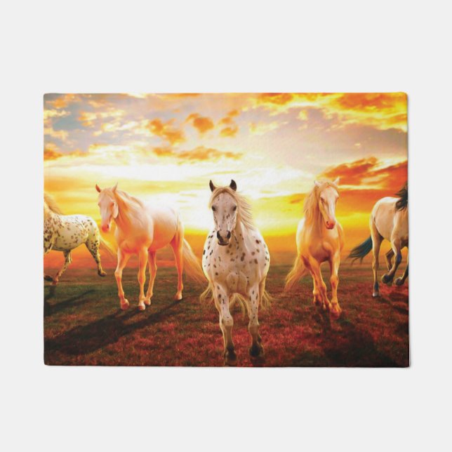 Horses at sunset throw pillow doormat (Front)