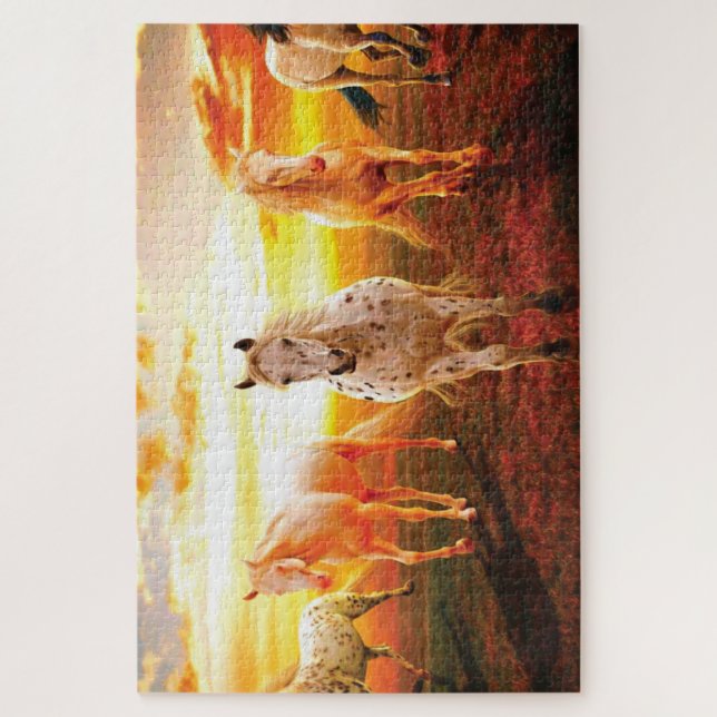 Horses at sunset throw pillow jigsaw puzzle (Vertical)