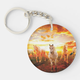 Horses at sunset throw pillow key ring